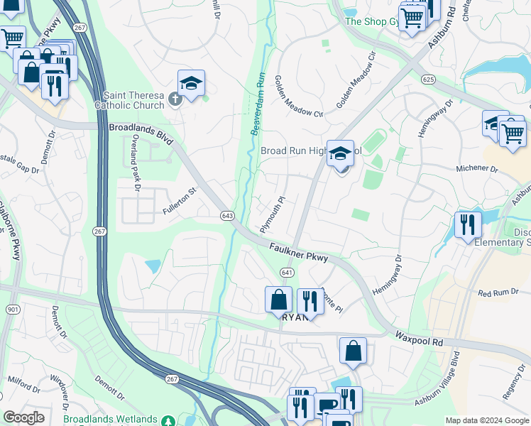 map of restaurants, bars, coffee shops, grocery stores, and more near 43406 Nottingham Square in Ashburn