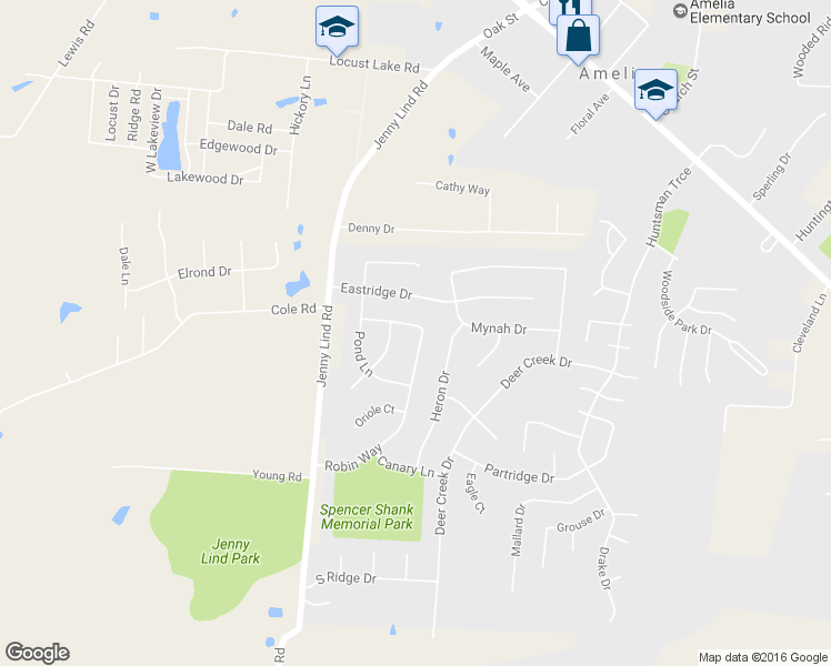 map of restaurants, bars, coffee shops, grocery stores, and more near 17 Robin Way in Amelia