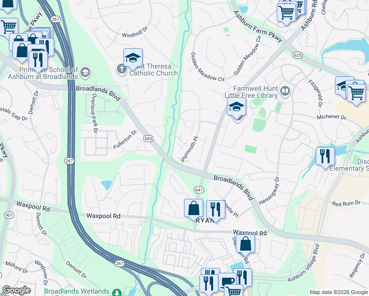 map of restaurants, bars, coffee shops, grocery stores, and more near 43406 Nottingham Square in Ashburn