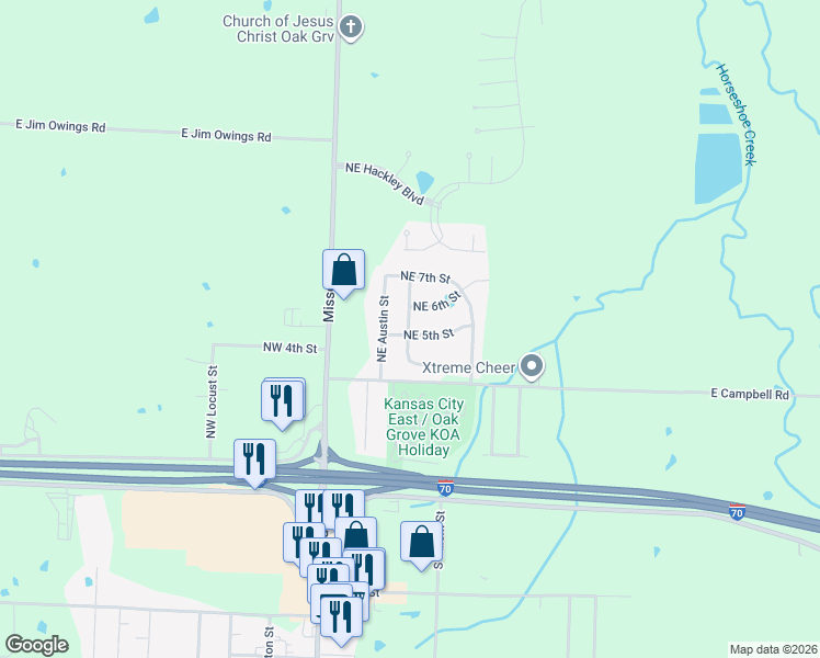 map of restaurants, bars, coffee shops, grocery stores, and more near 503 NE Harding St in Oak Grove