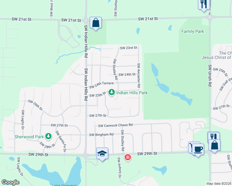 map of restaurants, bars, coffee shops, grocery stores, and more near 7418 Southwest 25th Street in Topeka