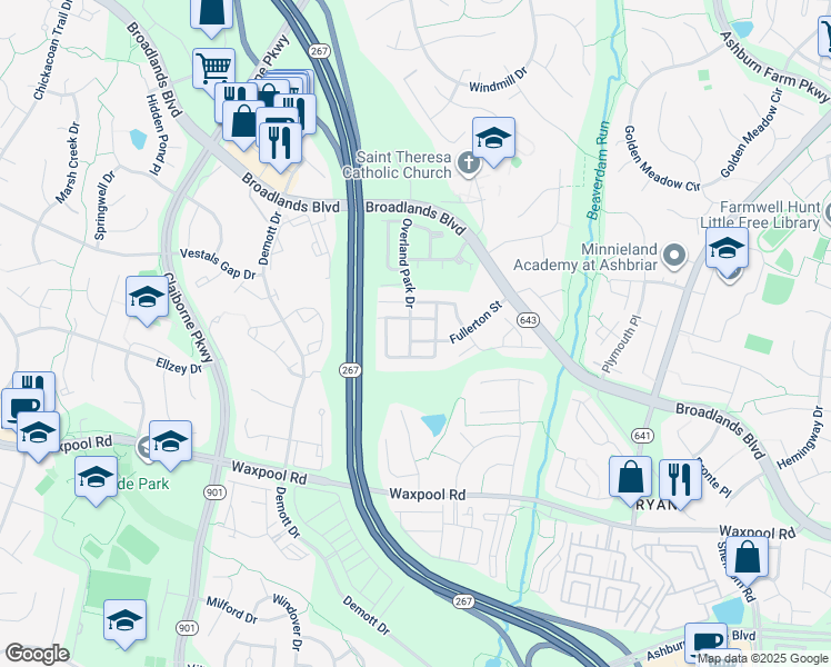 map of restaurants, bars, coffee shops, grocery stores, and more near 43314 Fullerton Street in Ashburn