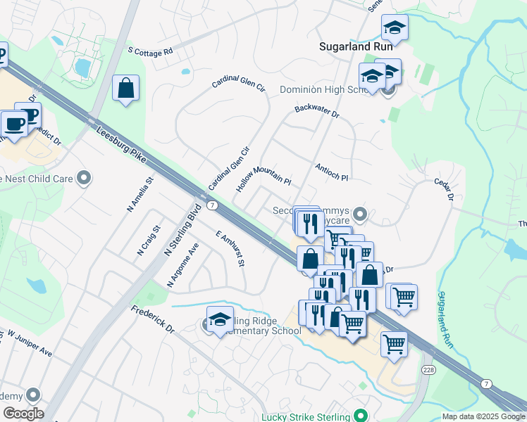 map of restaurants, bars, coffee shops, grocery stores, and more near 21488 Rusty Blackhaw Square in Sterling
