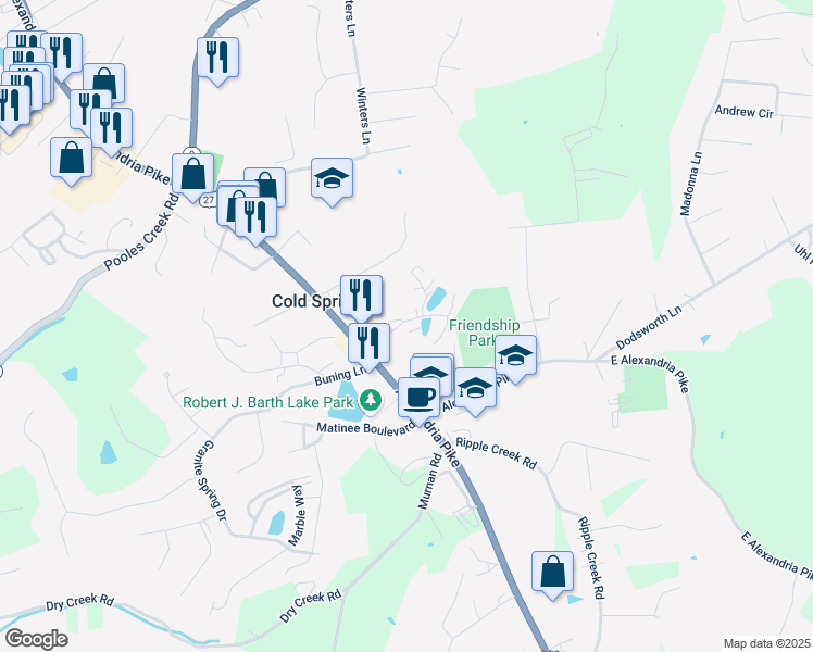 map of restaurants, bars, coffee shops, grocery stores, and more near 403 Downing Street in Cold Spring