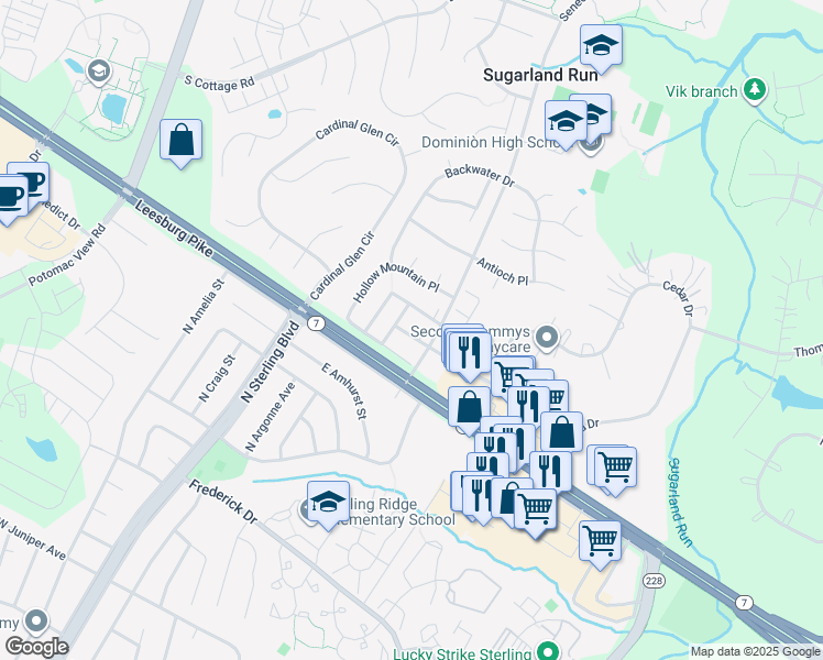 map of restaurants, bars, coffee shops, grocery stores, and more near 46790 Sweet Birch Terrace in Sterling