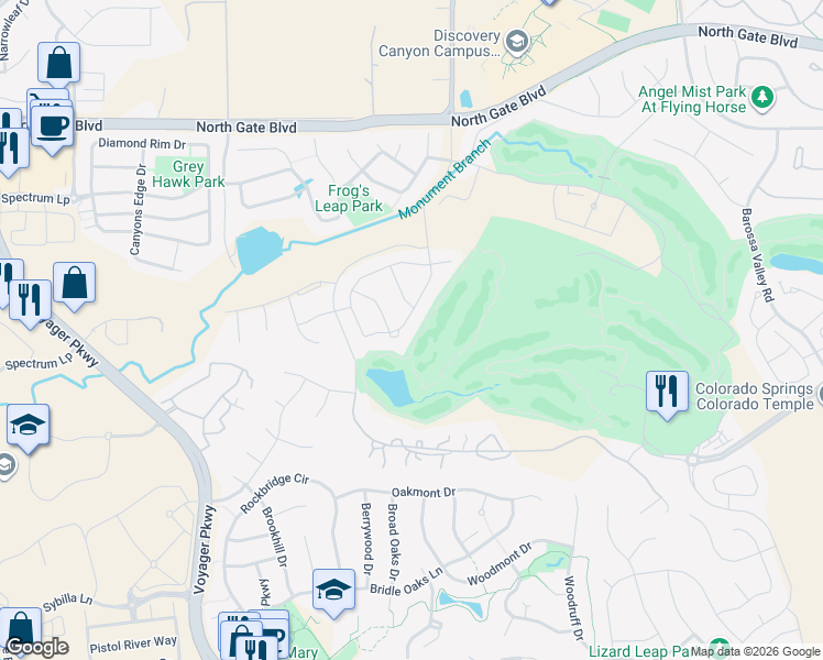 map of restaurants, bars, coffee shops, grocery stores, and more near 1095 Old North Gate Road in Colorado Springs