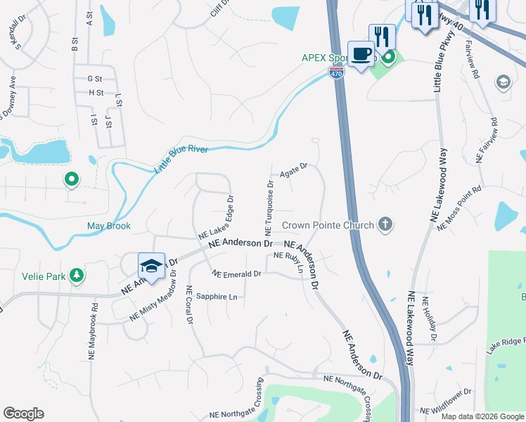 map of restaurants, bars, coffee shops, grocery stores, and more near 5924 Northeast Turquoise Drive in Lee's Summit
