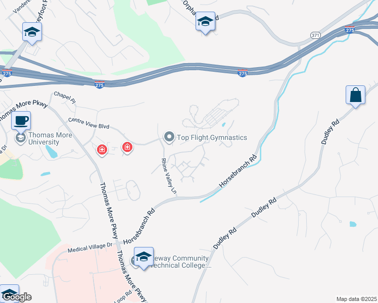 map of restaurants, bars, coffee shops, grocery stores, and more near Napa Valley Lane in Crestview Hills