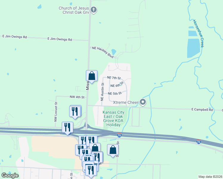 map of restaurants, bars, coffee shops, grocery stores, and more near 503 NE Harding St in Oak Grove