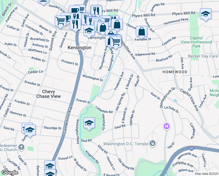 map of restaurants, bars, coffee shops, grocery stores, and more near 2100 Whittier Drive in Frederick