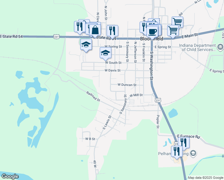 map of restaurants, bars, coffee shops, grocery stores, and more near 266 West Post Street in Bloomfield
