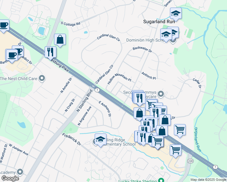 map of restaurants, bars, coffee shops, grocery stores, and more near 46751 Vermont Maple Terrace in Sterling