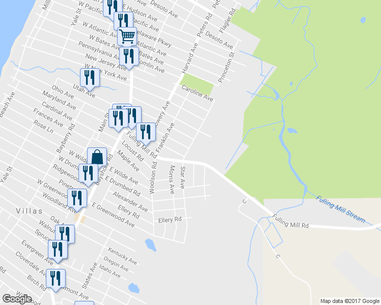 map of restaurants, bars, coffee shops, grocery stores, and more near 1580 Star Avenue in Villas