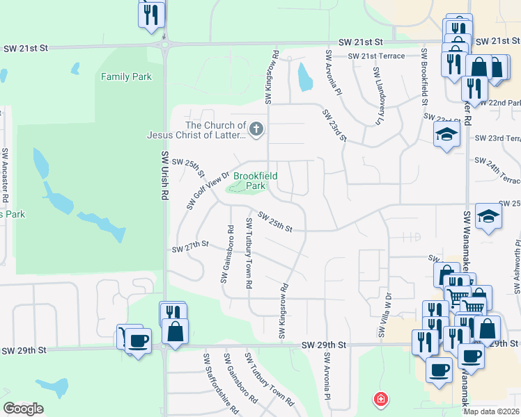 map of restaurants, bars, coffee shops, grocery stores, and more near 6550 Southwest 25th Street in Topeka