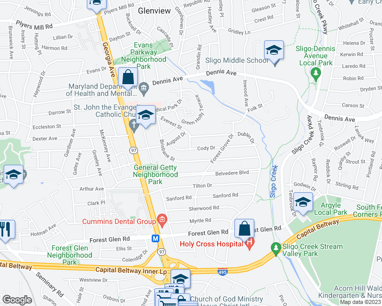map of restaurants, bars, coffee shops, grocery stores, and more near 1720 Cody Dr in Wheaton