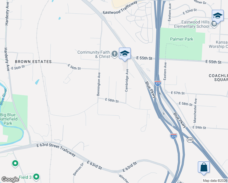 map of restaurants, bars, coffee shops, grocery stores, and more near 5711 Newton Avenue in Kansas City