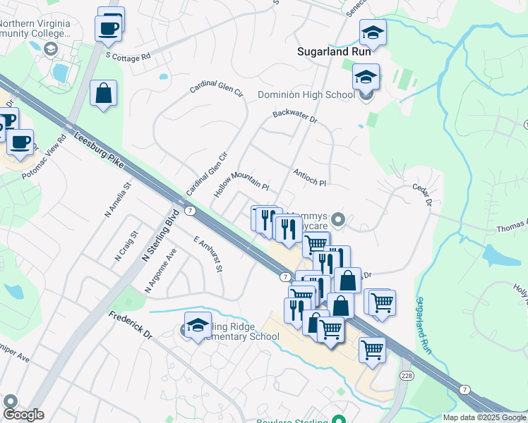 map of restaurants, bars, coffee shops, grocery stores, and more near 46841 Vermont Maple Terrace in Sterling