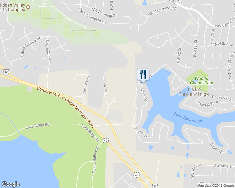 map of restaurants, bars, coffee shops, grocery stores, and more near 404 Countryside Road in Blue Springs