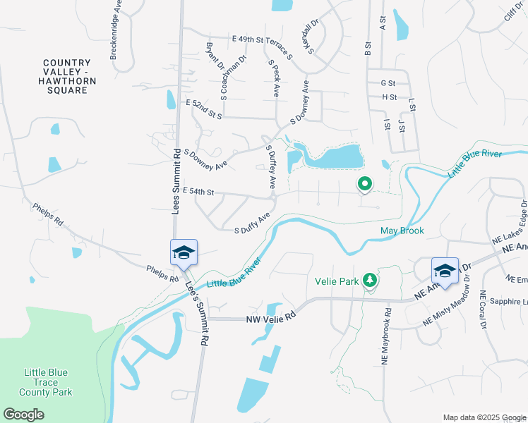 map of restaurants, bars, coffee shops, grocery stores, and more near 5422 South Duffy Avenue in Independence