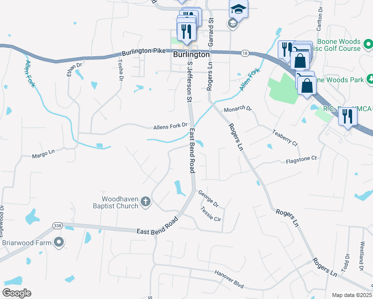map of restaurants, bars, coffee shops, grocery stores, and more near 3005 Featherstone Dr in Burlington