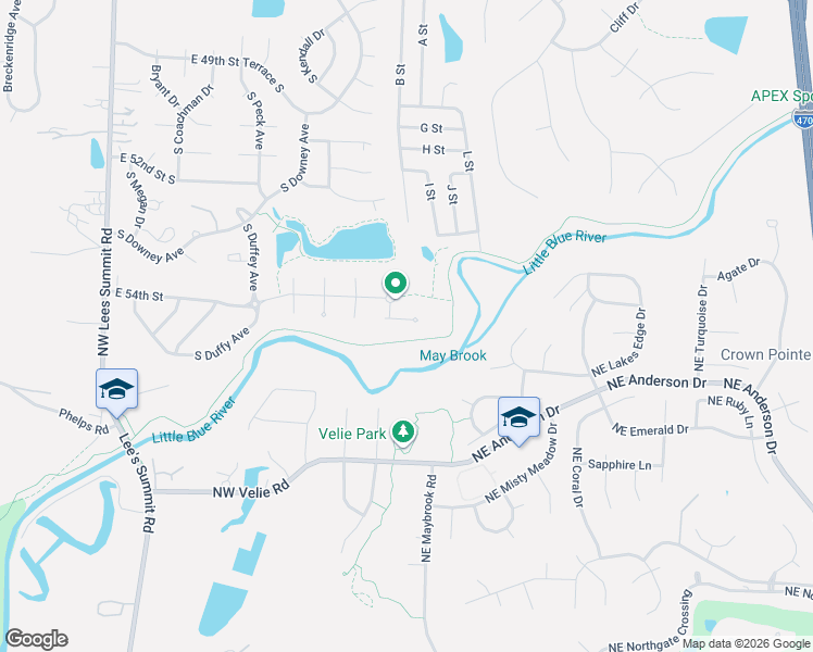 map of restaurants, bars, coffee shops, grocery stores, and more near 17317 East 54th Terrace Court South in Independence