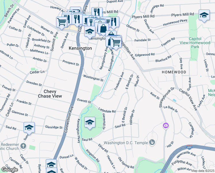 map of restaurants, bars, coffee shops, grocery stores, and more near 10027 Kensington Parkway in Kensington