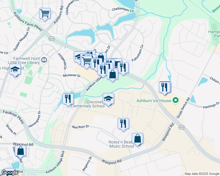 map of restaurants, bars, coffee shops, grocery stores, and more near 44075 Pipeline Plaza in Ashburn