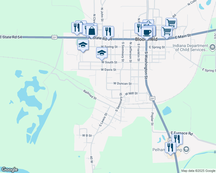 map of restaurants, bars, coffee shops, grocery stores, and more near 266 West Post Street in Bloomfield