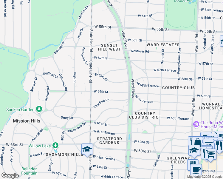 map of restaurants, bars, coffee shops, grocery stores, and more near 1246 West 59th Street in Kansas City