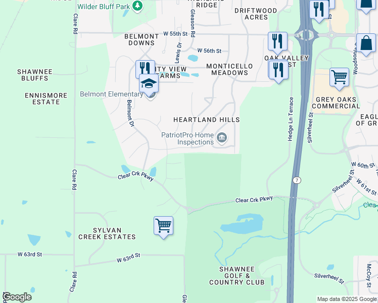 map of restaurants, bars, coffee shops, grocery stores, and more near 23807 West 58th Terrace in Shawnee