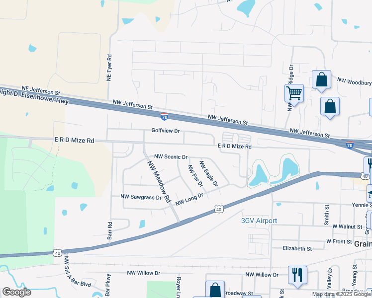 map of restaurants, bars, coffee shops, grocery stores, and more near 1012 Northwest Scenic Drive in Grain Valley