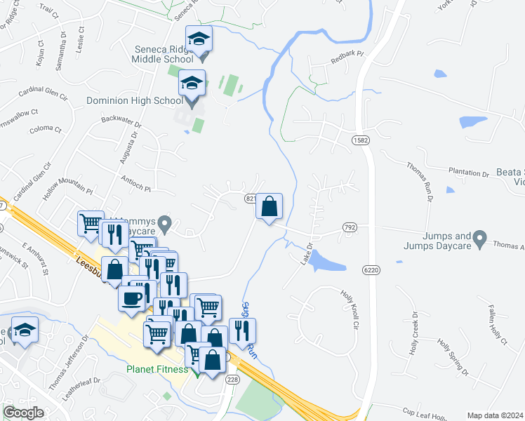 map of restaurants, bars, coffee shops, grocery stores, and more near 60 Cedar Drive in Sterling
