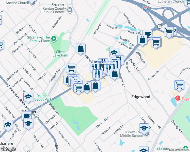 map of restaurants, bars, coffee shops, grocery stores, and more near 3100 Dixie Highway in Erlanger