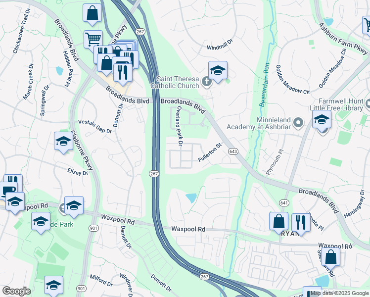 map of restaurants, bars, coffee shops, grocery stores, and more near 43304 Ardmore Street in Ashburn