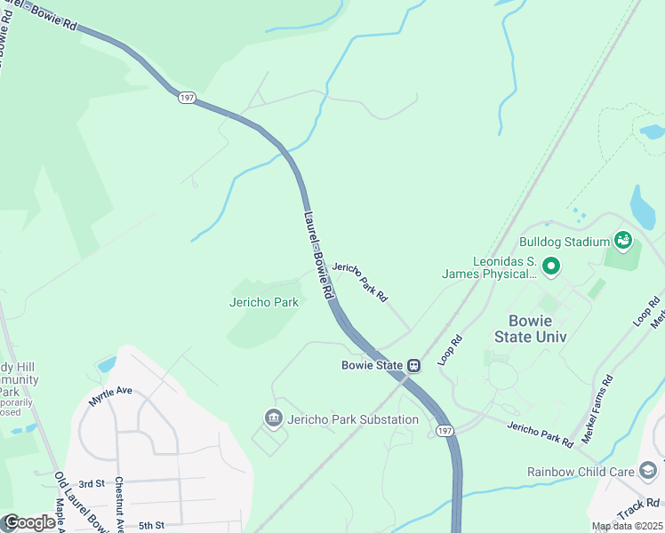 map of restaurants, bars, coffee shops, grocery stores, and more near 13809 Jericho Park Road in Bowie