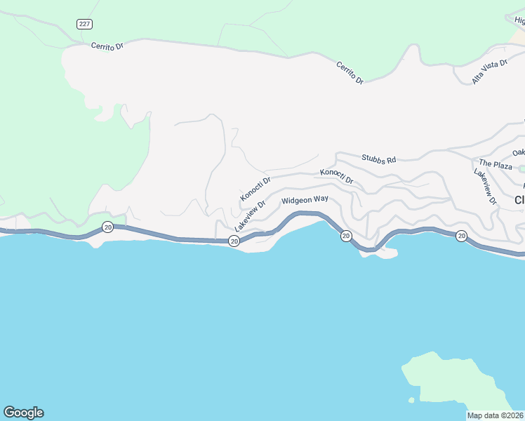 map of restaurants, bars, coffee shops, grocery stores, and more near 11613 Lakeview Drive in Clearlake Oaks