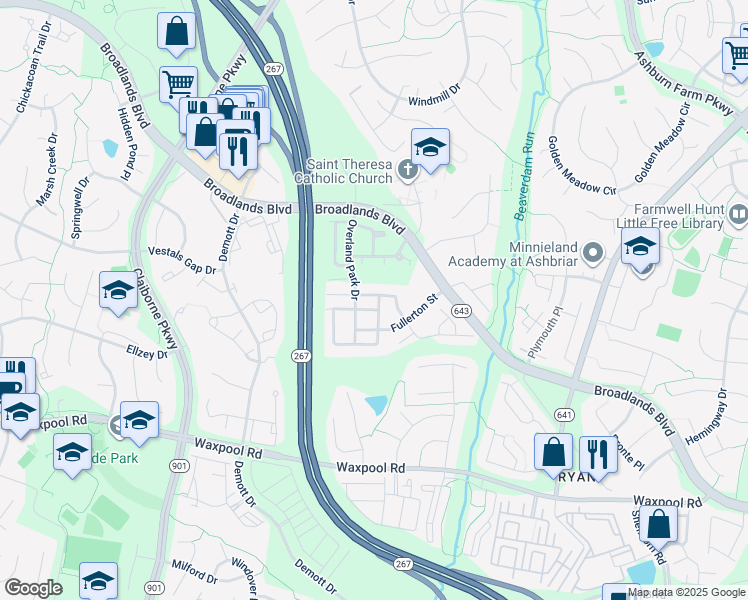 map of restaurants, bars, coffee shops, grocery stores, and more near 43313 Markham Place in Ashburn