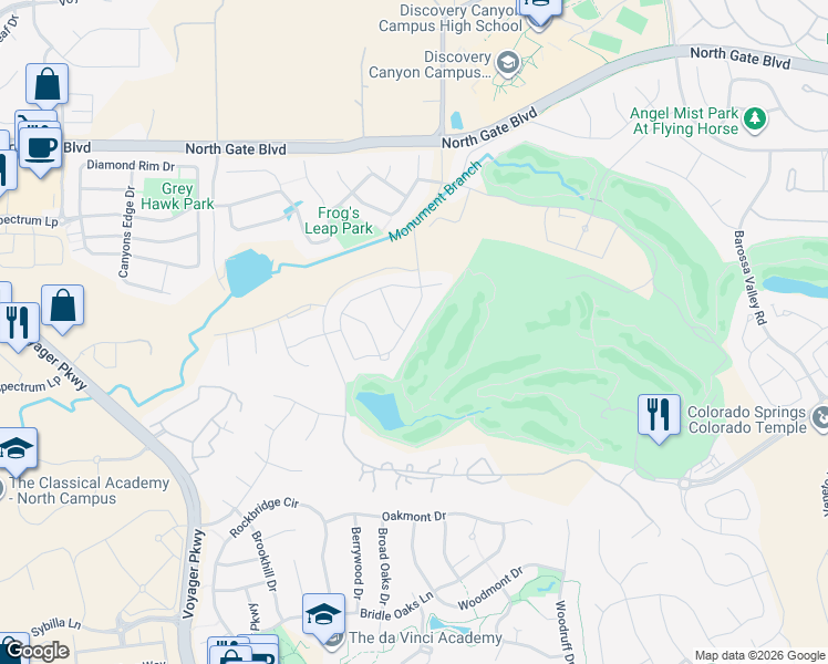 map of restaurants, bars, coffee shops, grocery stores, and more near 1095 Old North Gate Road in Colorado Springs
