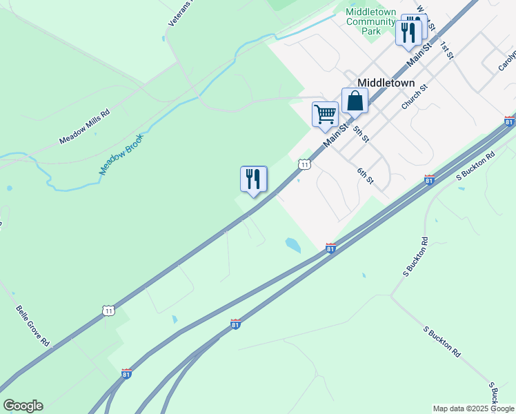 map of restaurants, bars, coffee shops, grocery stores, and more near 8101-8151 Valley Pike in Middletown