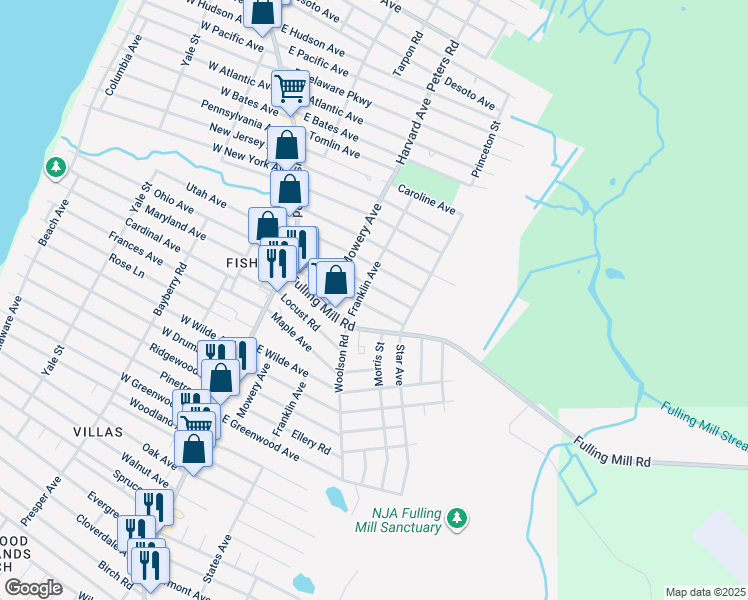 map of restaurants, bars, coffee shops, grocery stores, and more near 204 Bentz Avenue in Lower Township