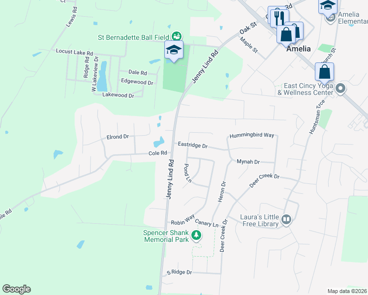 map of restaurants, bars, coffee shops, grocery stores, and more near 7 Pond Lane in Amelia
