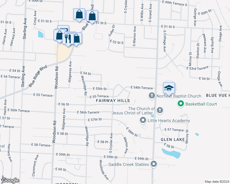 map of restaurants, bars, coffee shops, grocery stores, and more near 5501 Crysler Avenue in Kansas City