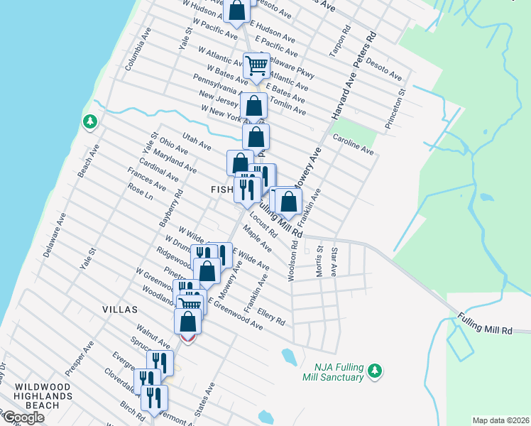 map of restaurants, bars, coffee shops, grocery stores, and more near 9 Bentz Avenue in Villas