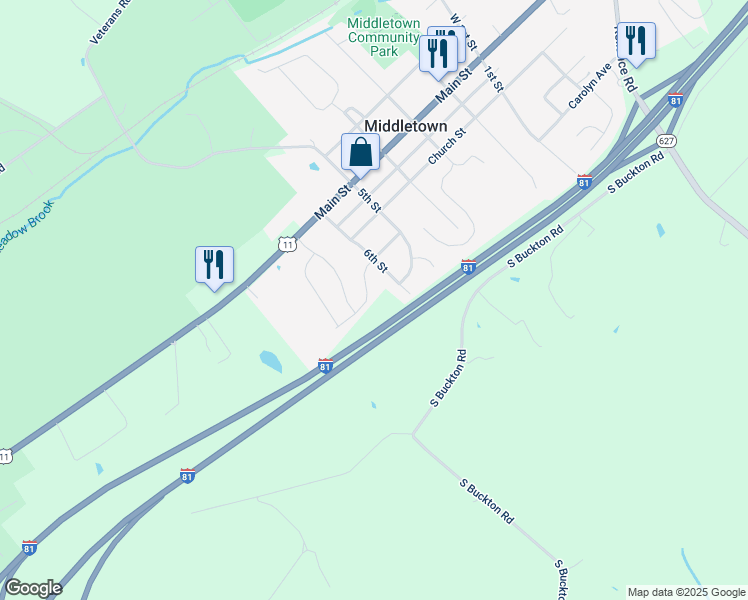 map of restaurants, bars, coffee shops, grocery stores, and more near 121 Midsummer Lane in Middletown