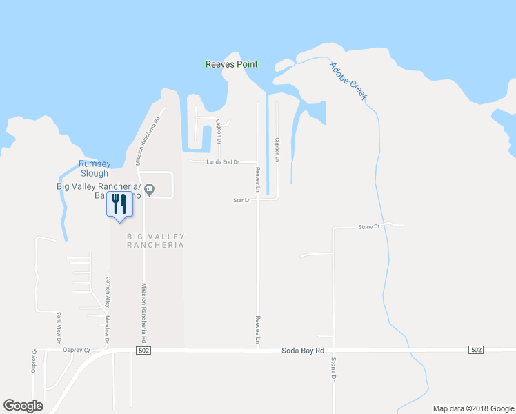 map of restaurants, bars, coffee shops, grocery stores, and more near 2821 Reeves Lane in Lakeport