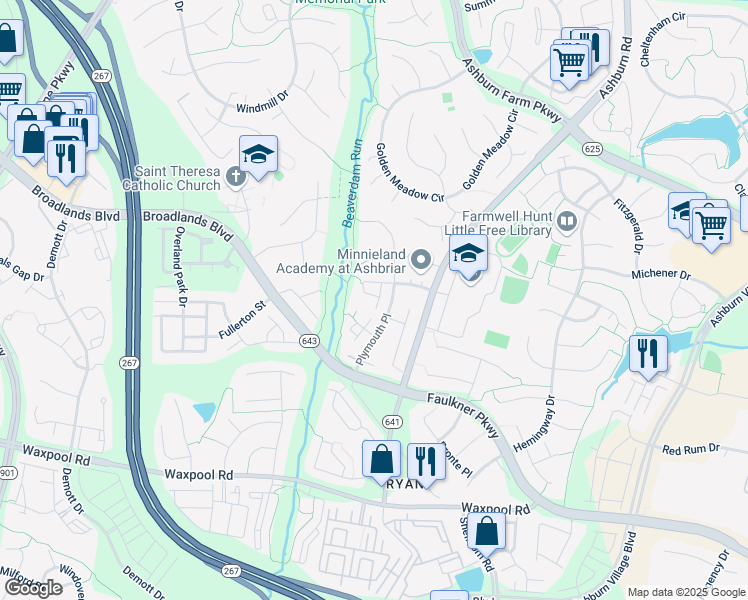 map of restaurants, bars, coffee shops, grocery stores, and more near 43492 Greenwich Square in Ashburn