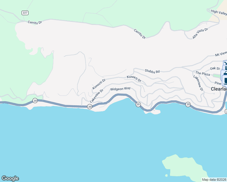 map of restaurants, bars, coffee shops, grocery stores, and more near 11723 Widgeon Way in Clearlake Oaks