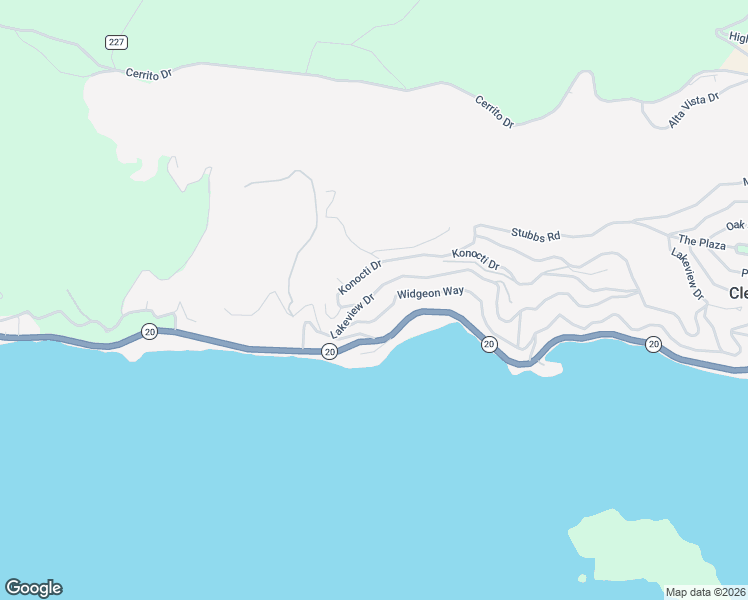 map of restaurants, bars, coffee shops, grocery stores, and more near 11633 Lakeview Drive in Clearlake Oaks