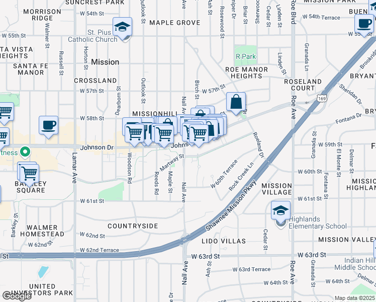 map of restaurants, bars, coffee shops, grocery stores, and more near in Mission