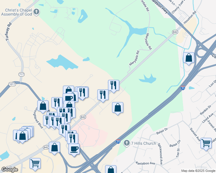 map of restaurants, bars, coffee shops, grocery stores, and more near 4781 Kentucky 842 in Florence